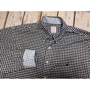 Brooks Brothers Mens L Shirt Gingham Blue Button L/S Supima Cotton Contrast Cuff